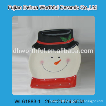 Cute snowman shaped ceramic plate for christmas decoration